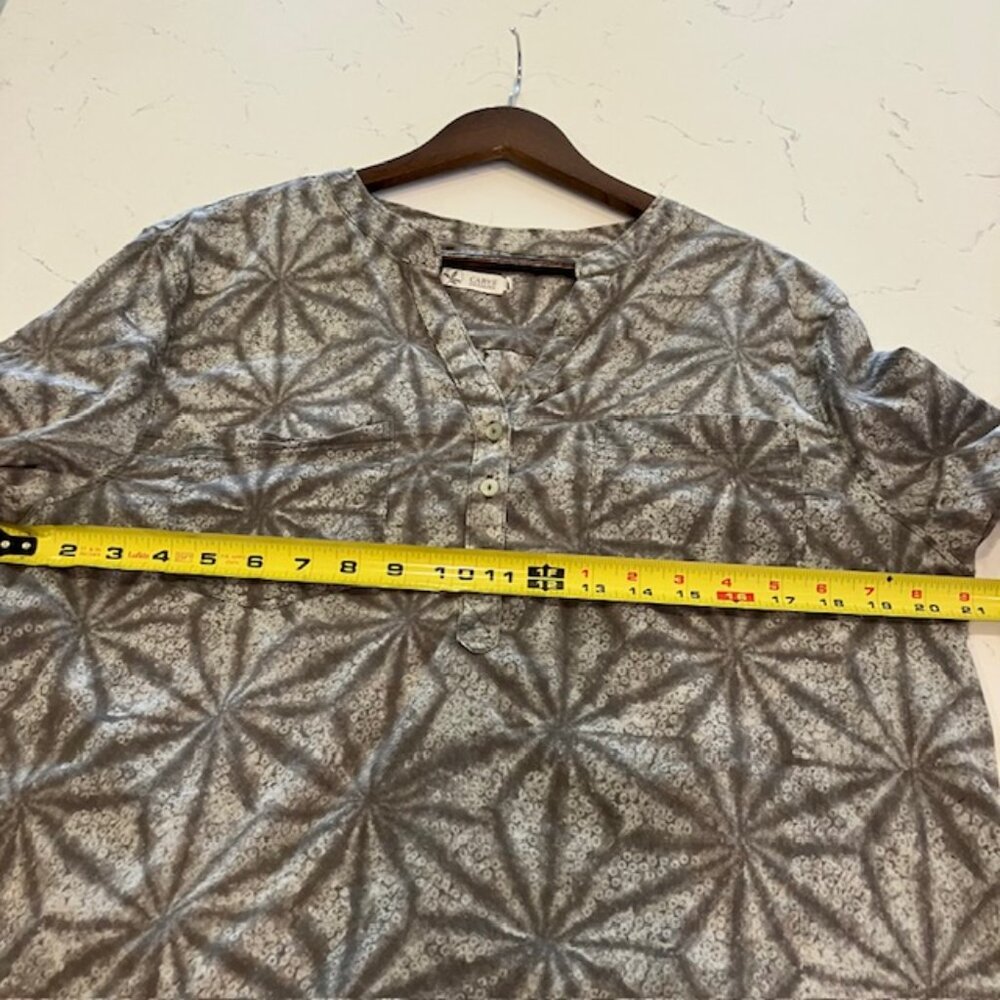 Carve Designs Green Leaf Print Blouse Womens XL Organic Cotton Gauze Lagenlook - Picture 9 of 9